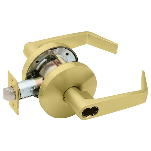 Grade 2 Entry/Office Cylindrical Lock, SFIC Prep Less Core, Dane Lever, Standard Rose, Satin Brass